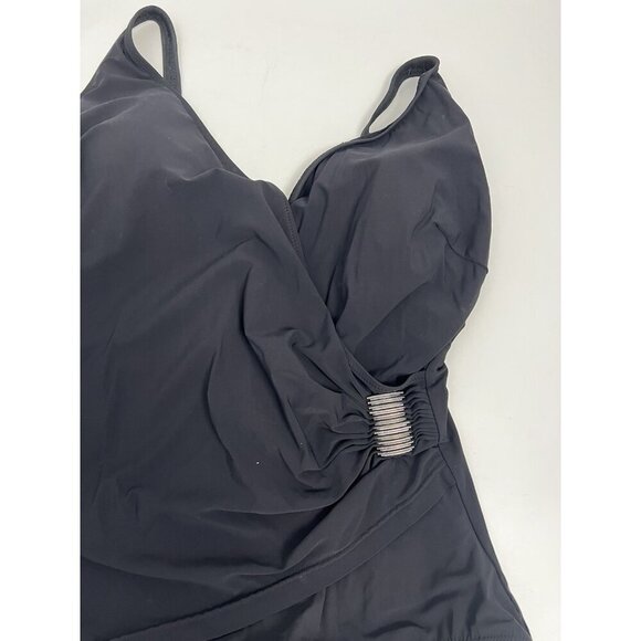 Gideon Oberson Women's Black One-piece Swimsuit Silver Metal Accent Sz 18 - Picture 2 of 8